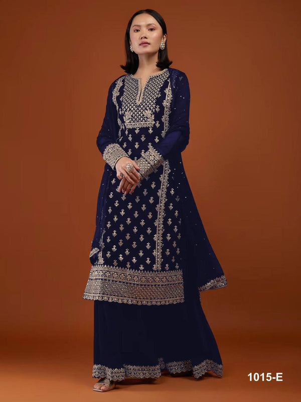 Blue Georgette Embroidery Anarkali With Dupatta Set