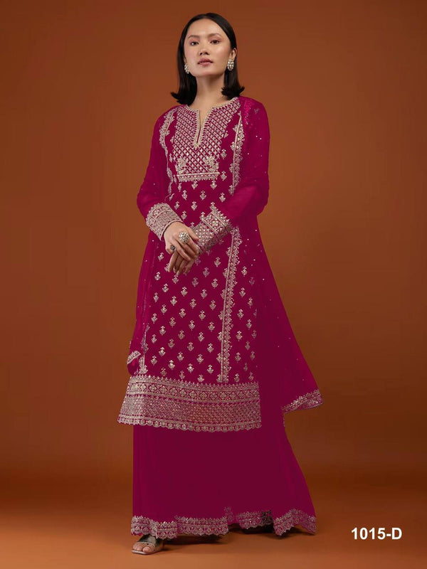 Deep Pink Georgette Embroidery Anarkali With Dupatta Set