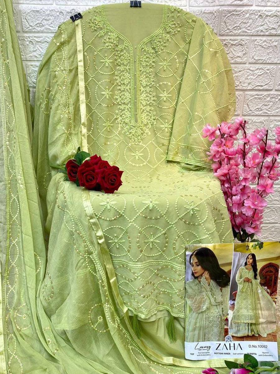 Tea Green Georgette Embroidery Anarkali with Dupatta Set - Indiakreations