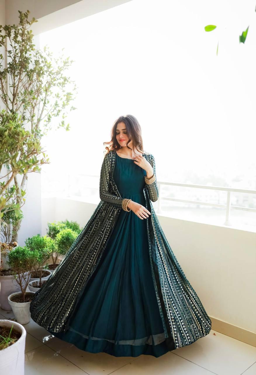 Teal Green Georgette Embroidery Salwar Suit with Dupatta - Indiakreations