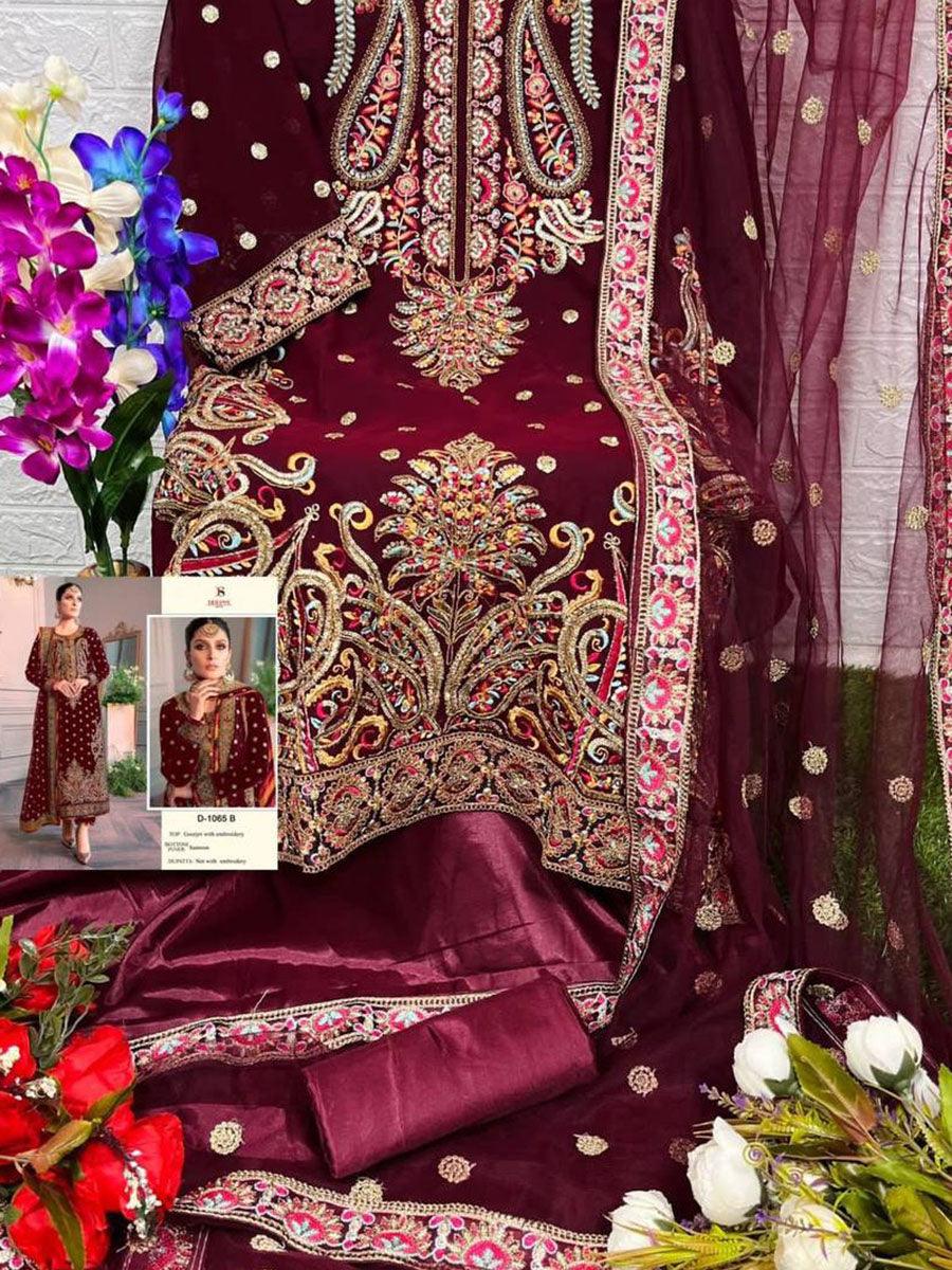 Maroon Floral Georgette Embroidery Anarkali with Dupatta Set - Indiakreations