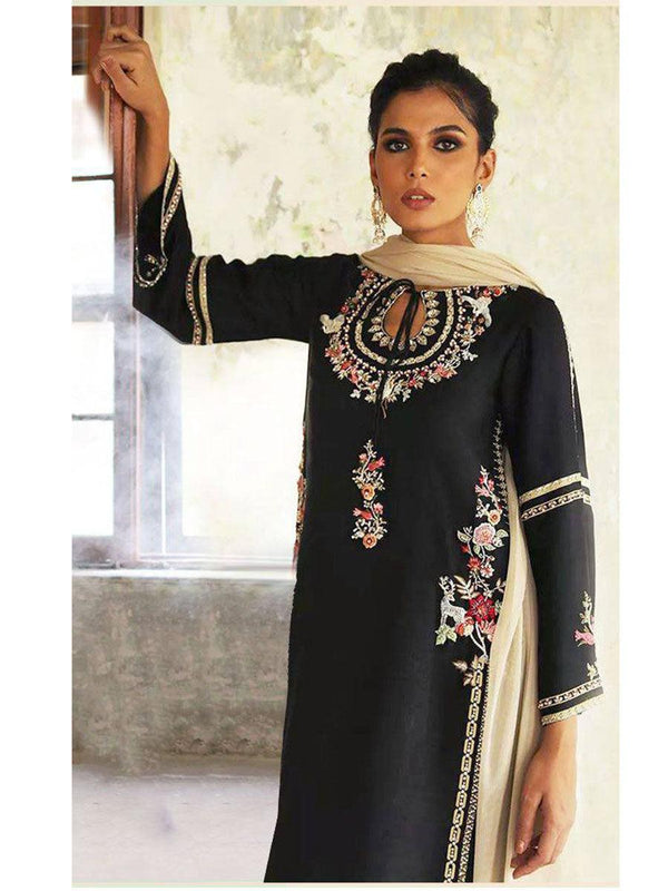 Black Viscose Silk Embroidery Anarkali with Dupatta Set - Indiakreations