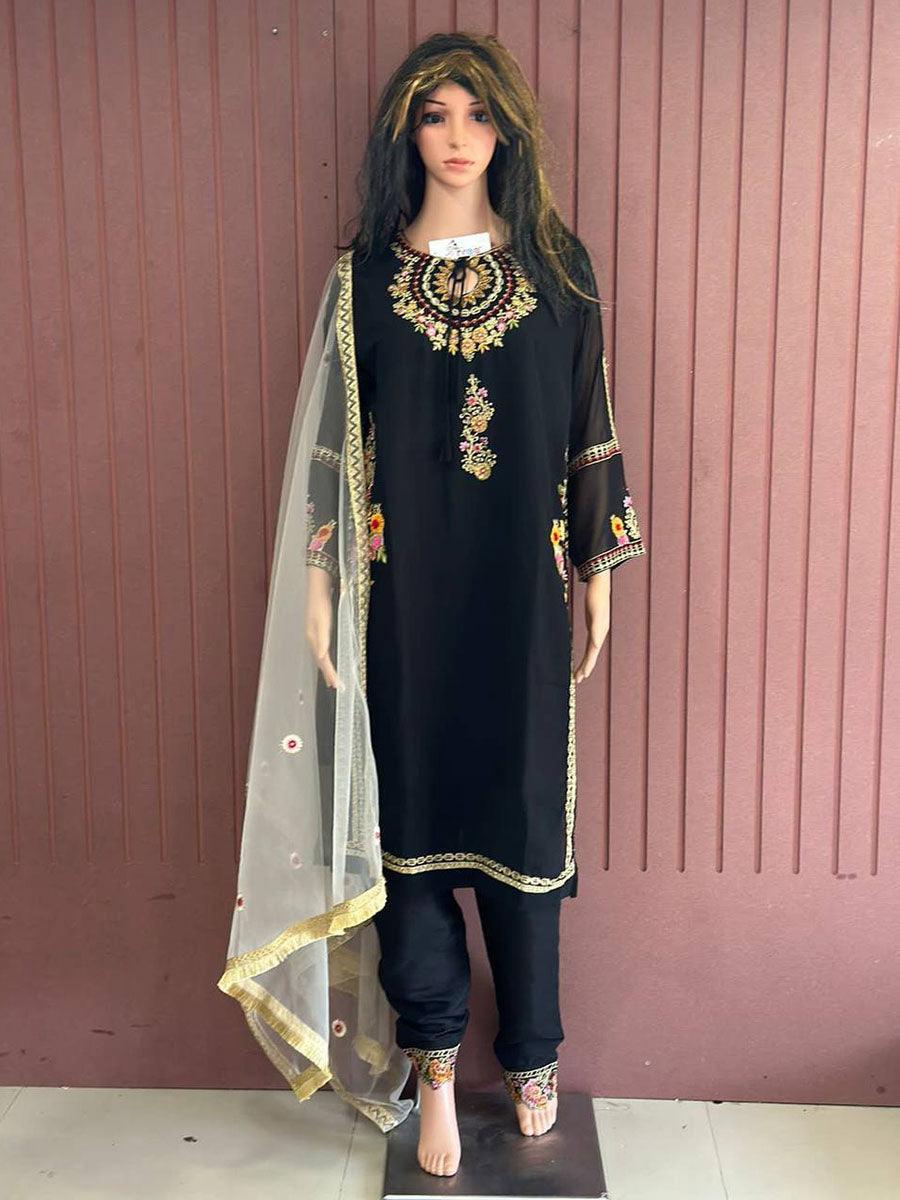 Black Viscose Silk Embroidery Anarkali with Dupatta Set - Indiakreations