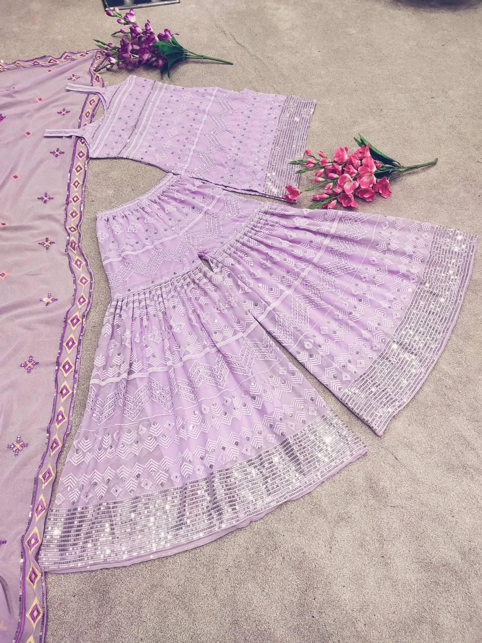 Pastel Purple Georgette Embroidery Salwar Suit with Dupatta - Indiakreations