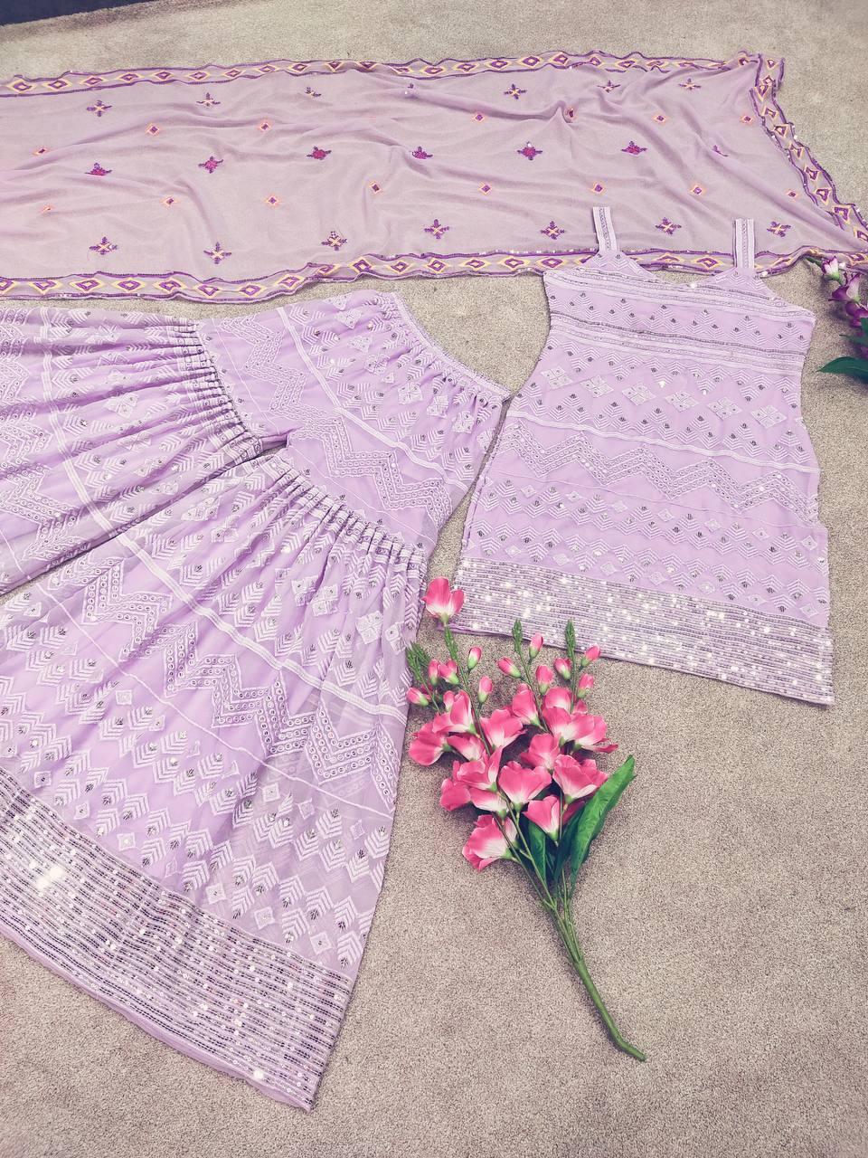 Pastel Purple Georgette Embroidery Salwar Suit with Dupatta - Indiakreations