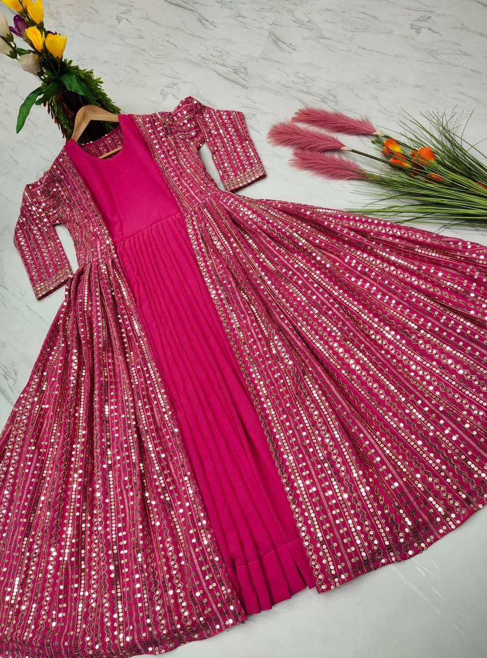 Pink Georgette Embroidery Salwar Suit with Dupatta - Indiakreations