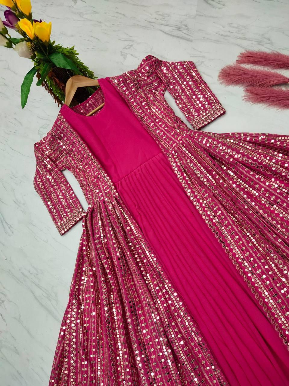 Pink Georgette Embroidery Salwar Suit with Dupatta - Indiakreations