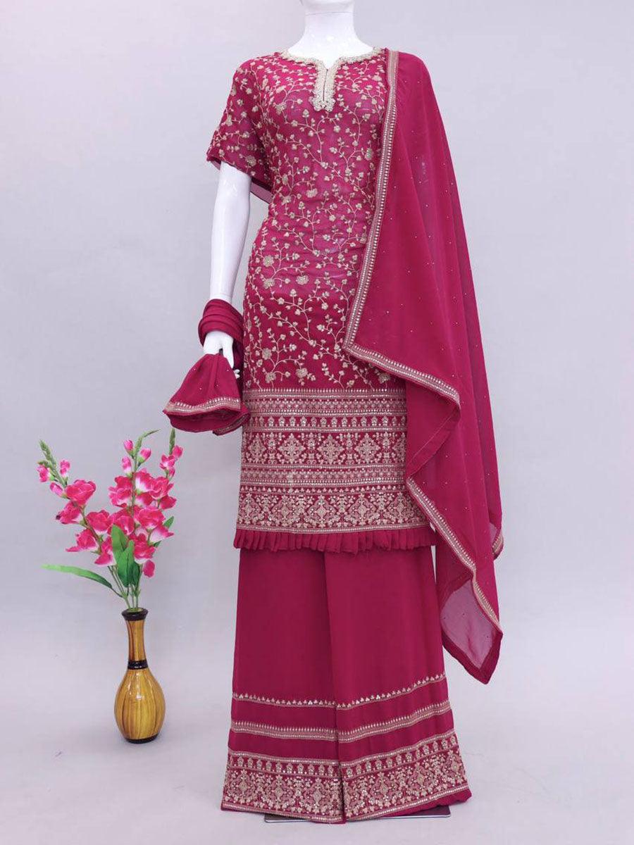 Magenta Purple Georgette Embroidery Anarkali with Dupatta Set - Indiakreations