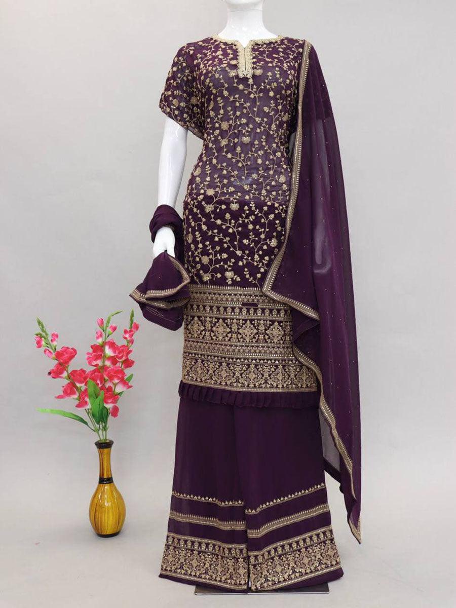 Wine Purple Georgette Embroidery Anarkali with Dupatta Set - Indiakreations