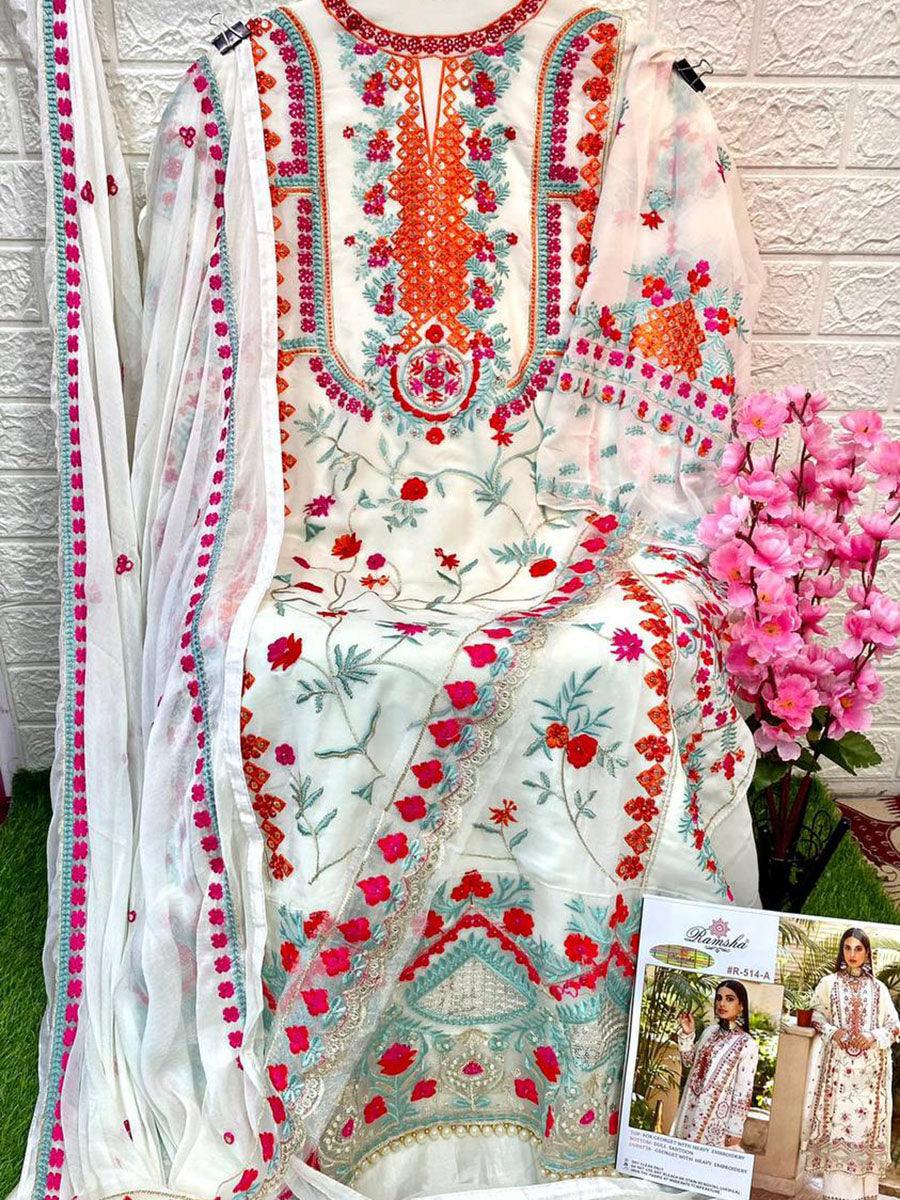 Daisy White Georgette Embroidery Anarkali with Dupatta Set - Indiakreations