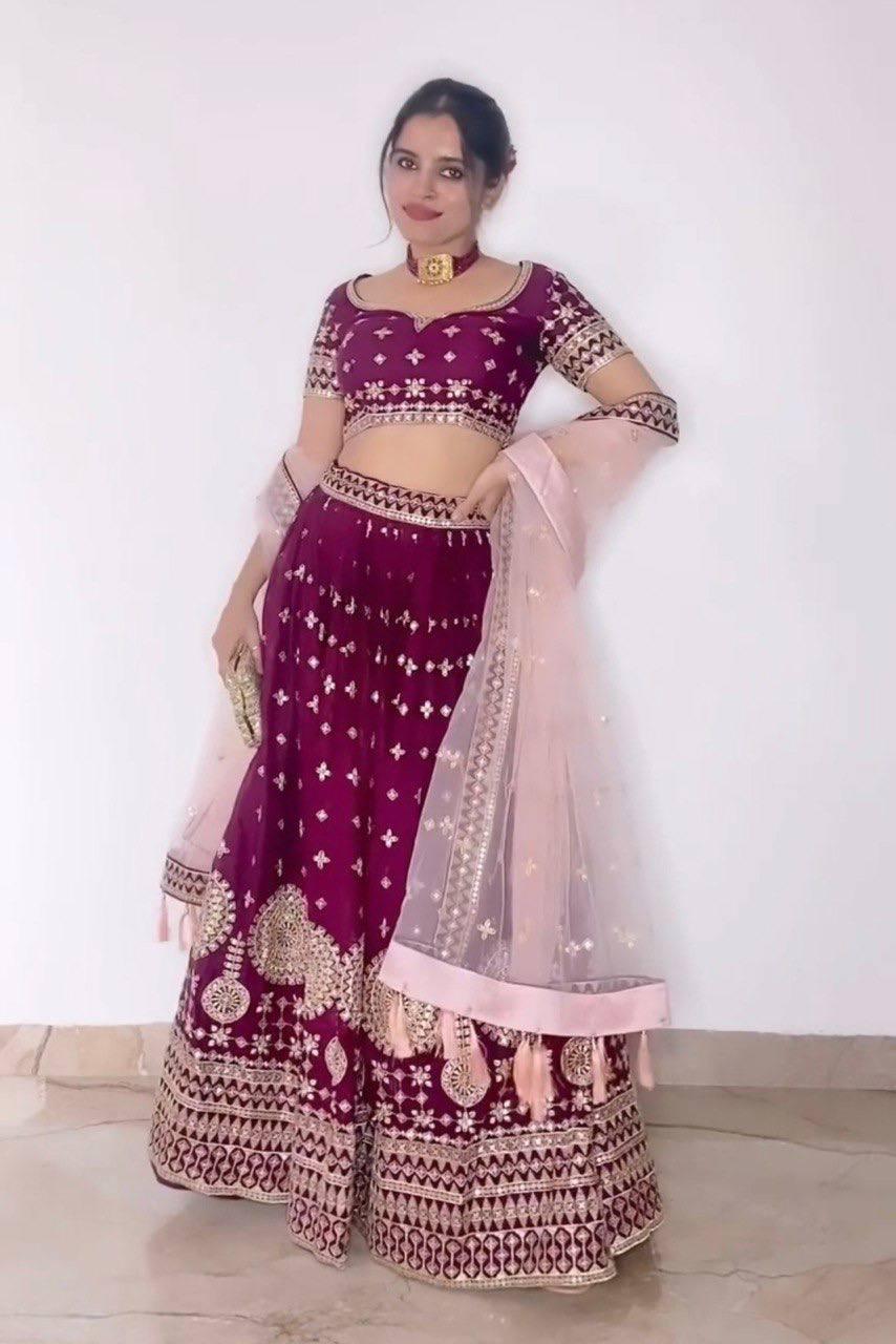 Purple Georgette Embroidery Lehenga Choli with Dupatta - Indiakreations