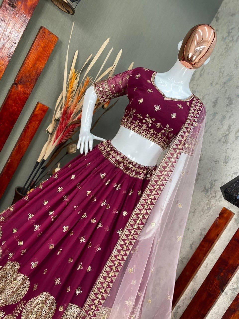 Purple Georgette Embroidery Lehenga Choli with Dupatta - Indiakreations