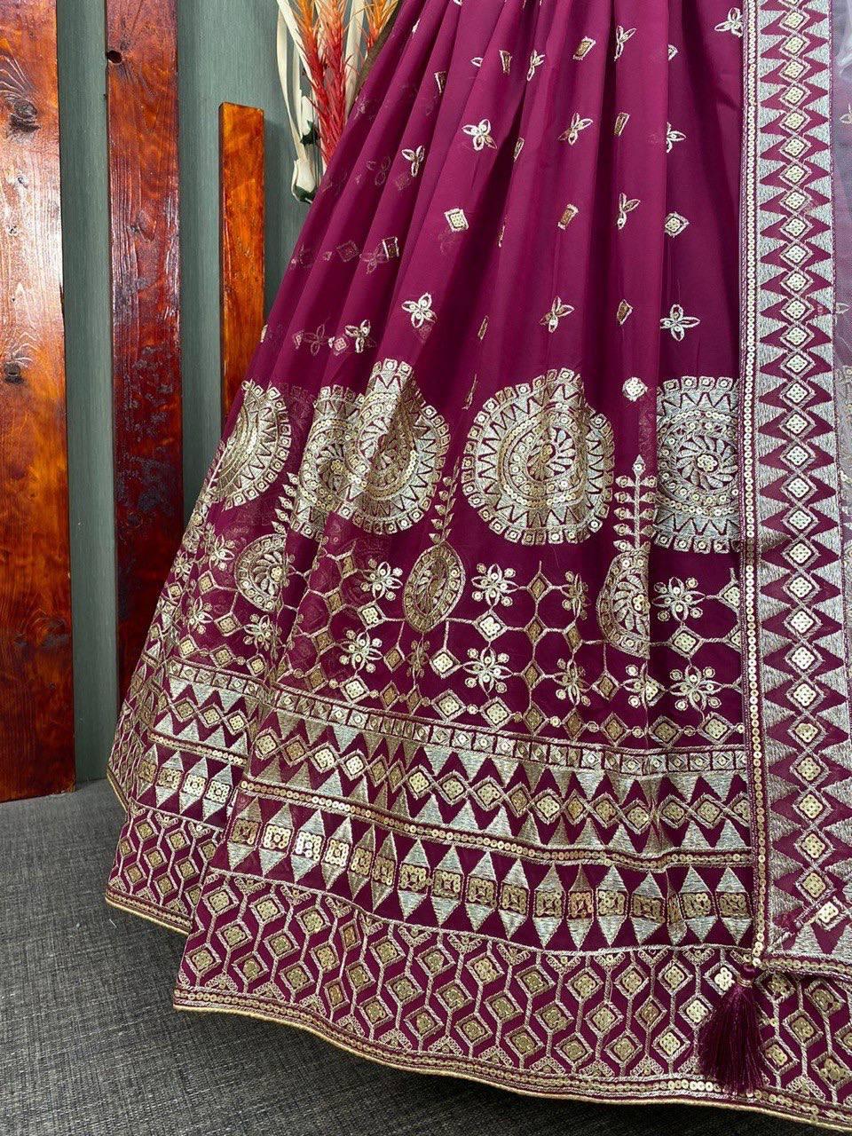 Purple Georgette Embroidery Lehenga Choli with Dupatta - Indiakreations