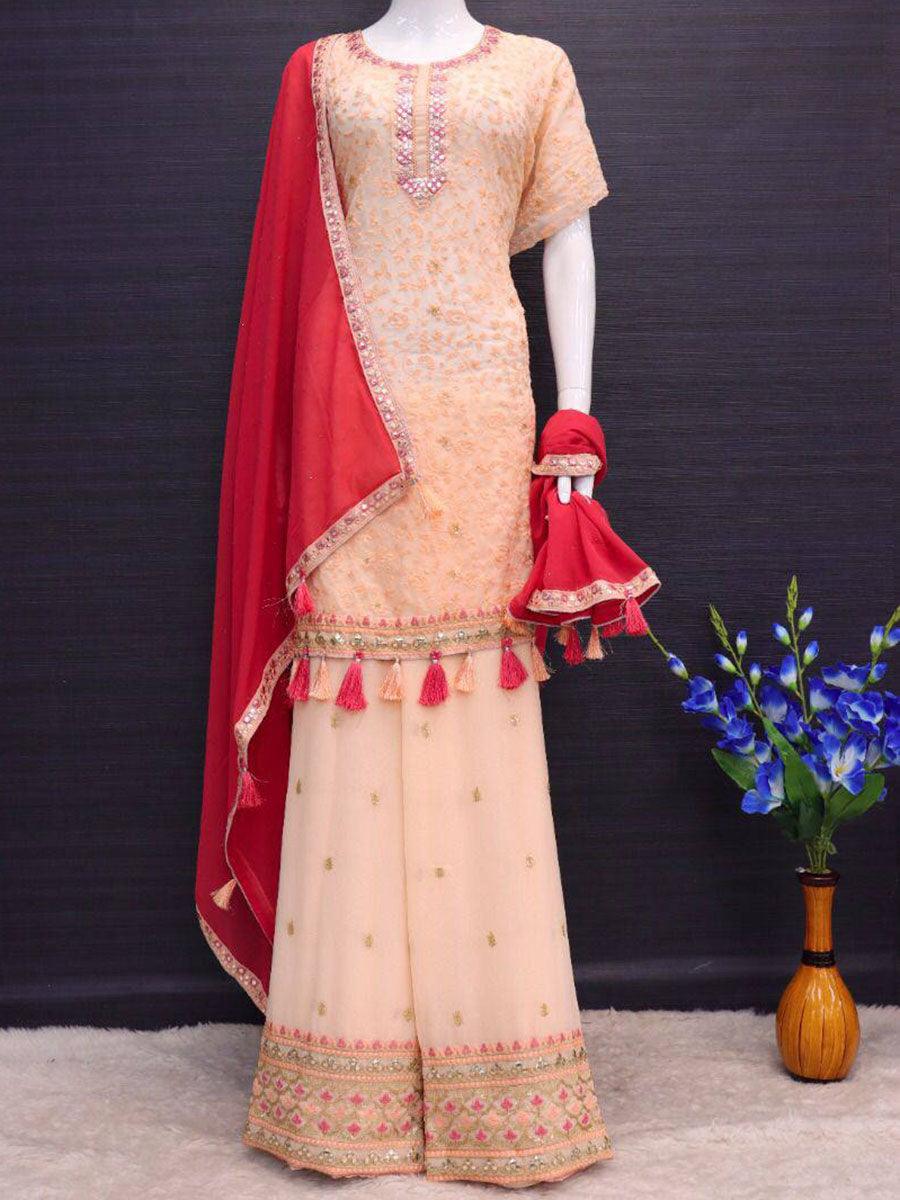 Coral Orange Georgette Embroidery Anarkali with Dupatta Set - Indiakreations