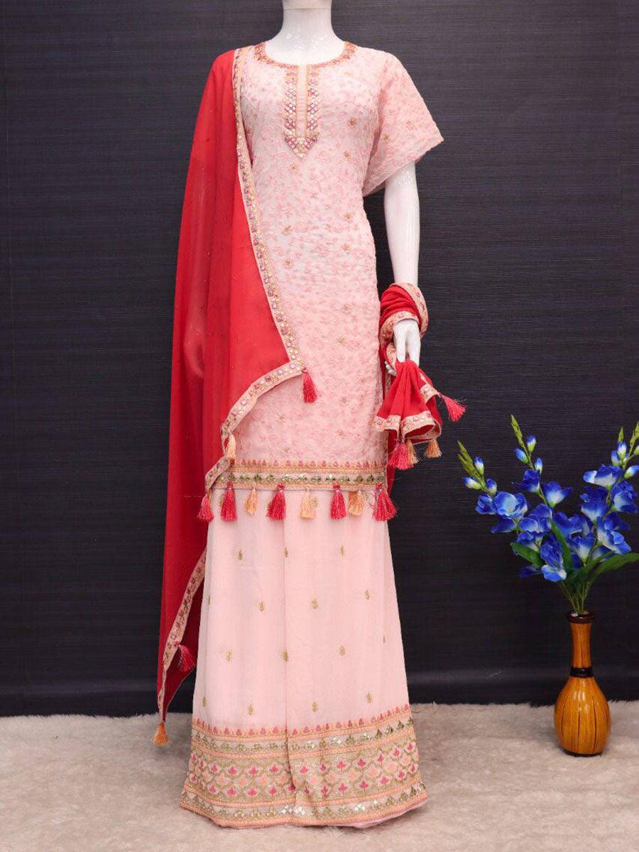 Pale Pink Georgette Embroidery Anarkali with Dupatta Set - Indiakreations