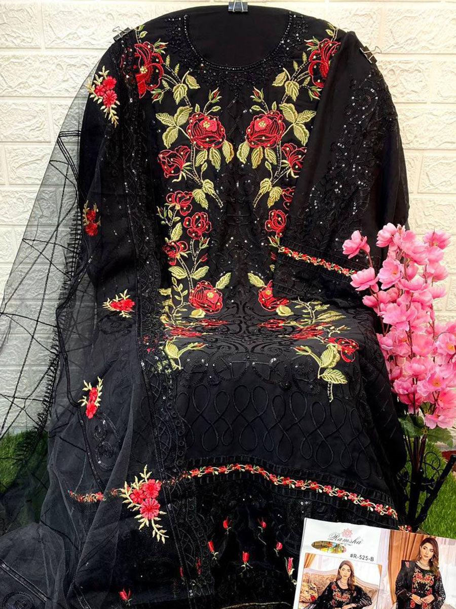 Black Georgette Embroidery Anarkali with Dupatta Set - Indiakreations