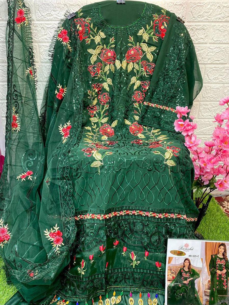 Forest Green Georgette Embroidery Anarkali with Dupatta Set - Indiakreations