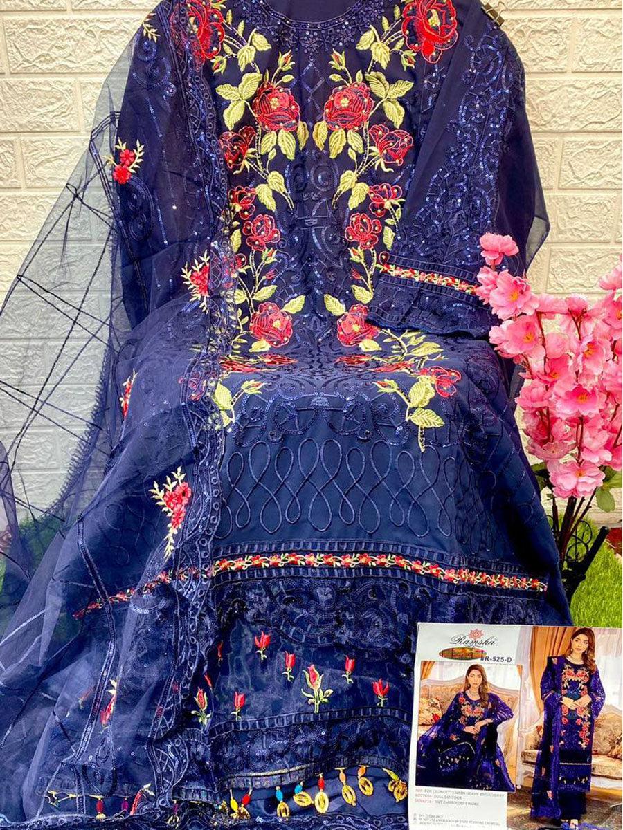 Navy Blue Georgette Embroidery Anarkali with Dupatta Set - Indiakreations