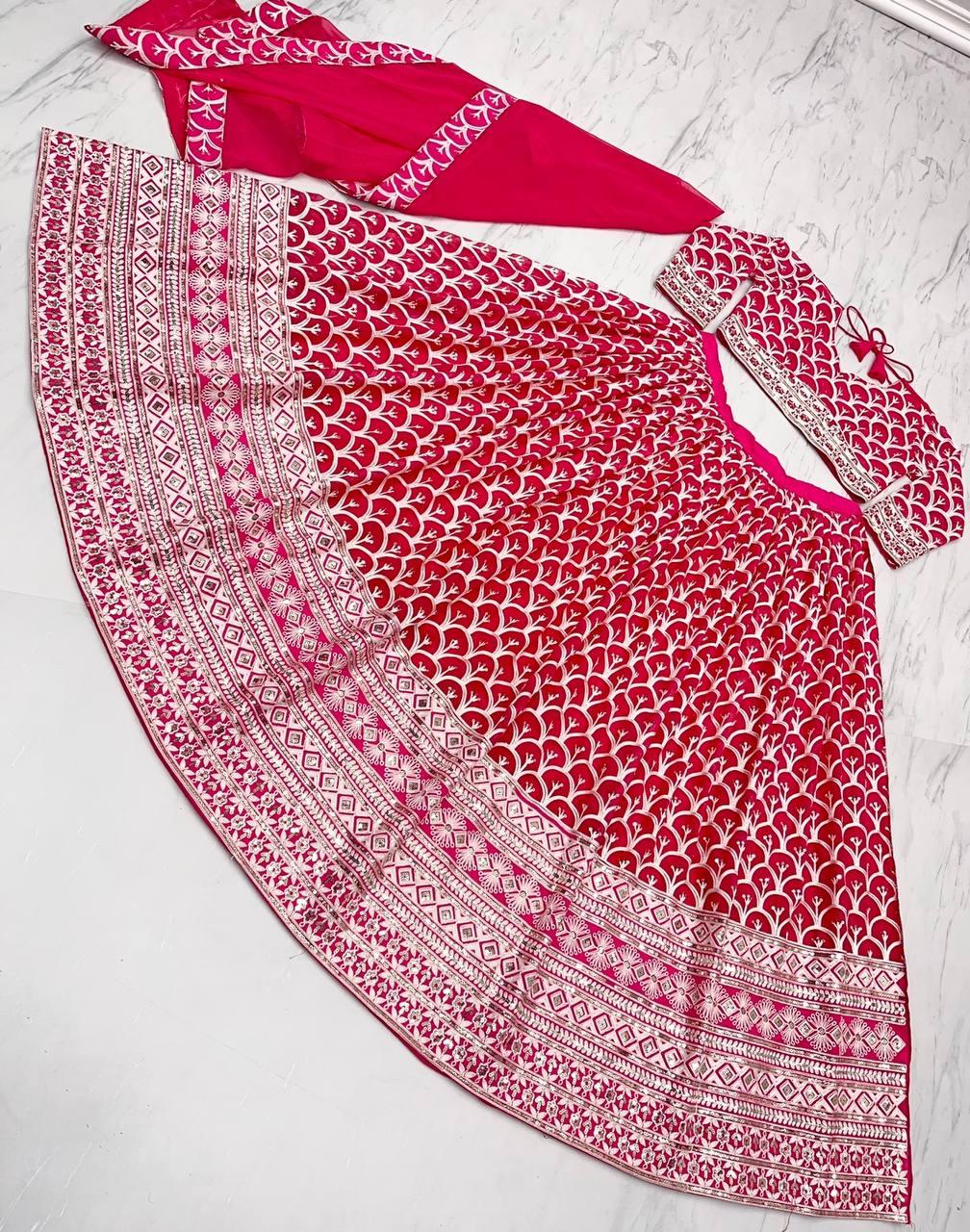 Pink Georgette Embroidery Lehenga Choli with Dupatta - Indiakreations