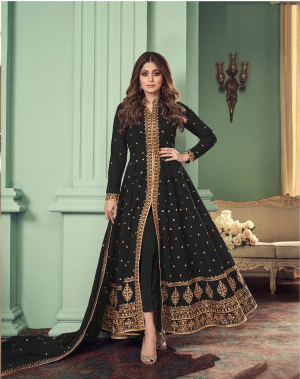 Black Georgette Embroidery Anarkali With Dupatta Set