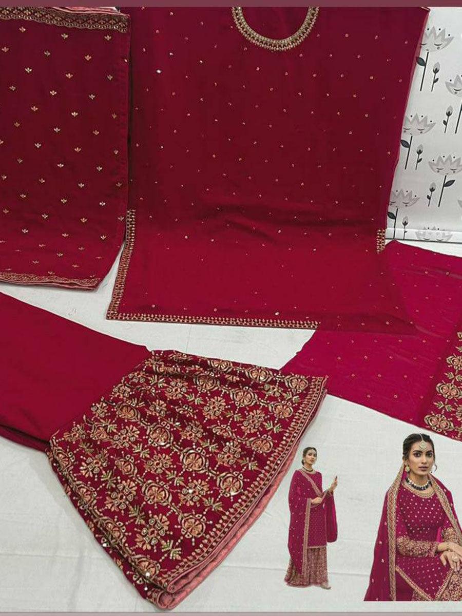 Dark Pink Georgette Embroidery Anarkali with Dupatta Set - Indiakreations