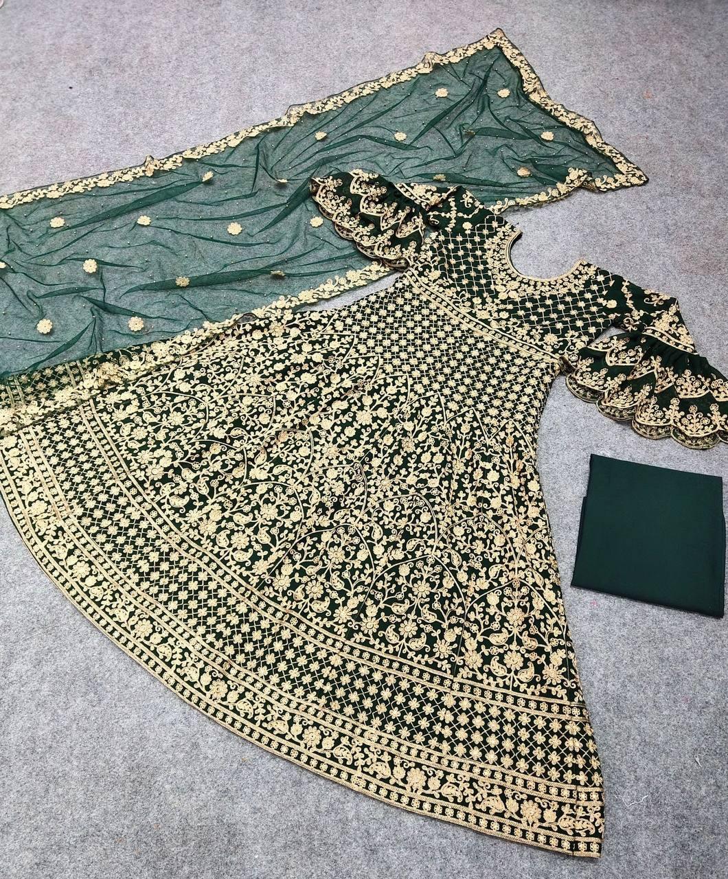 Dark Green Georgette Embroidery Salwar Suit with Dupatta - Indiakreations