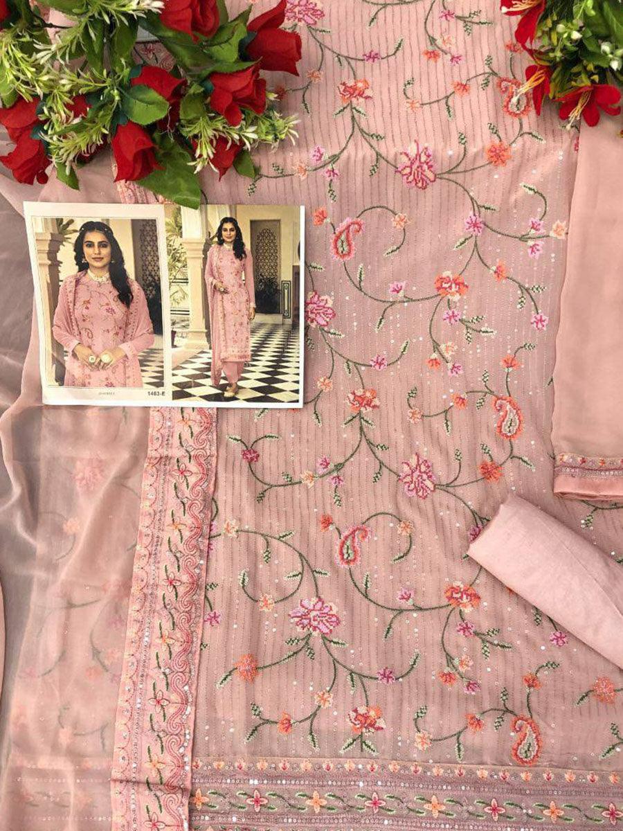 Peach Georgette Embroidery Anarkali with Dupatta Set - Indiakreations