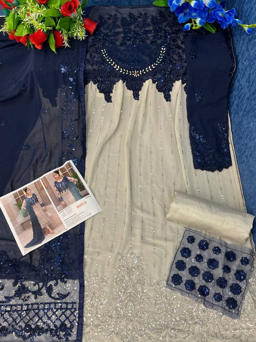 Dark Blue Georgette Embroidery Anarkali with Dupatta Set - Indiakreations