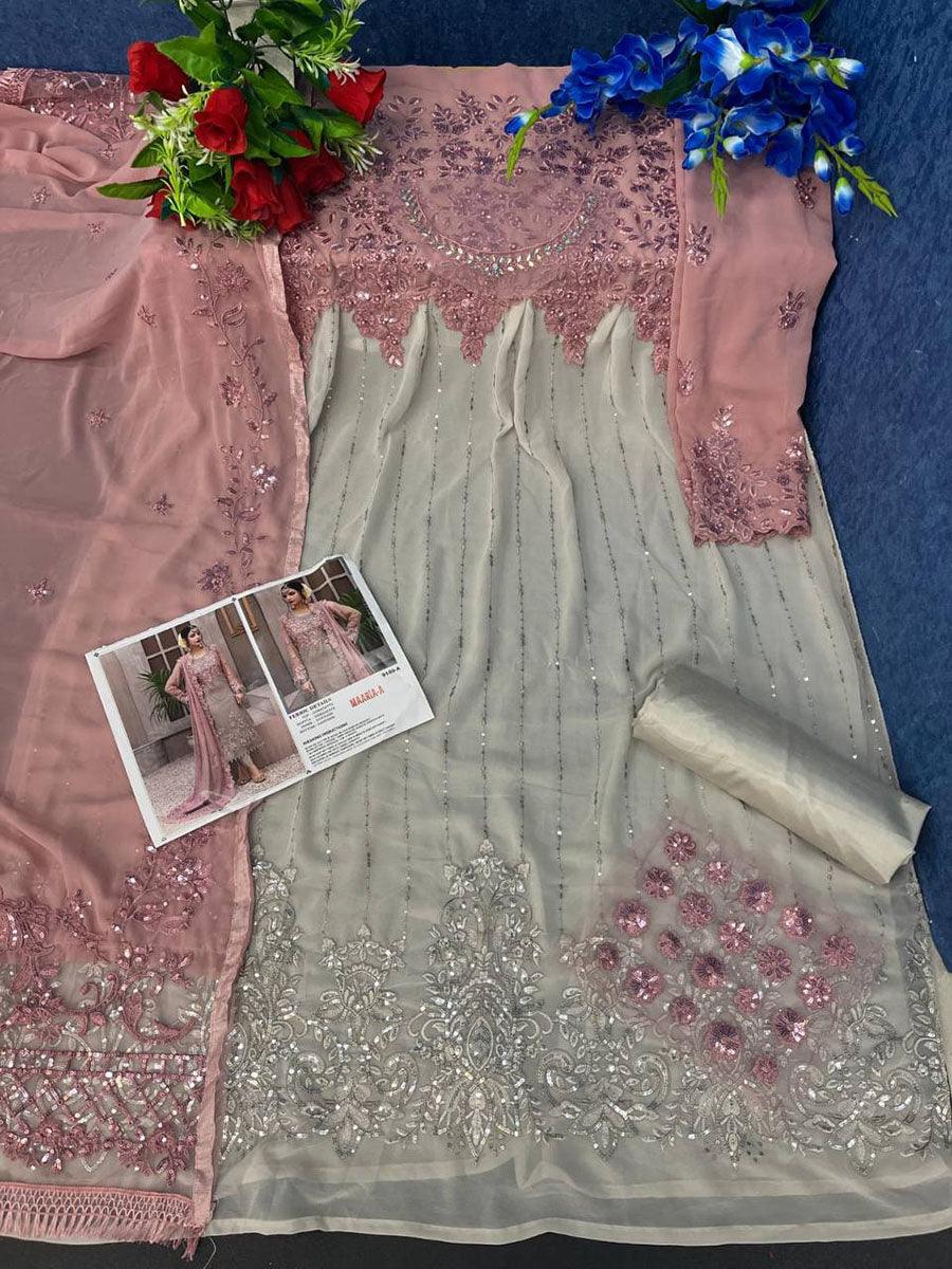 Dusty Pink Georgette Embroidery Anarkali with Dupatta Set - Indiakreations