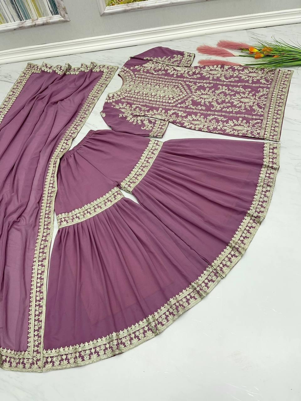 Purple Georgette Embroidery Salwar Suit with Dupatta - Indiakreations