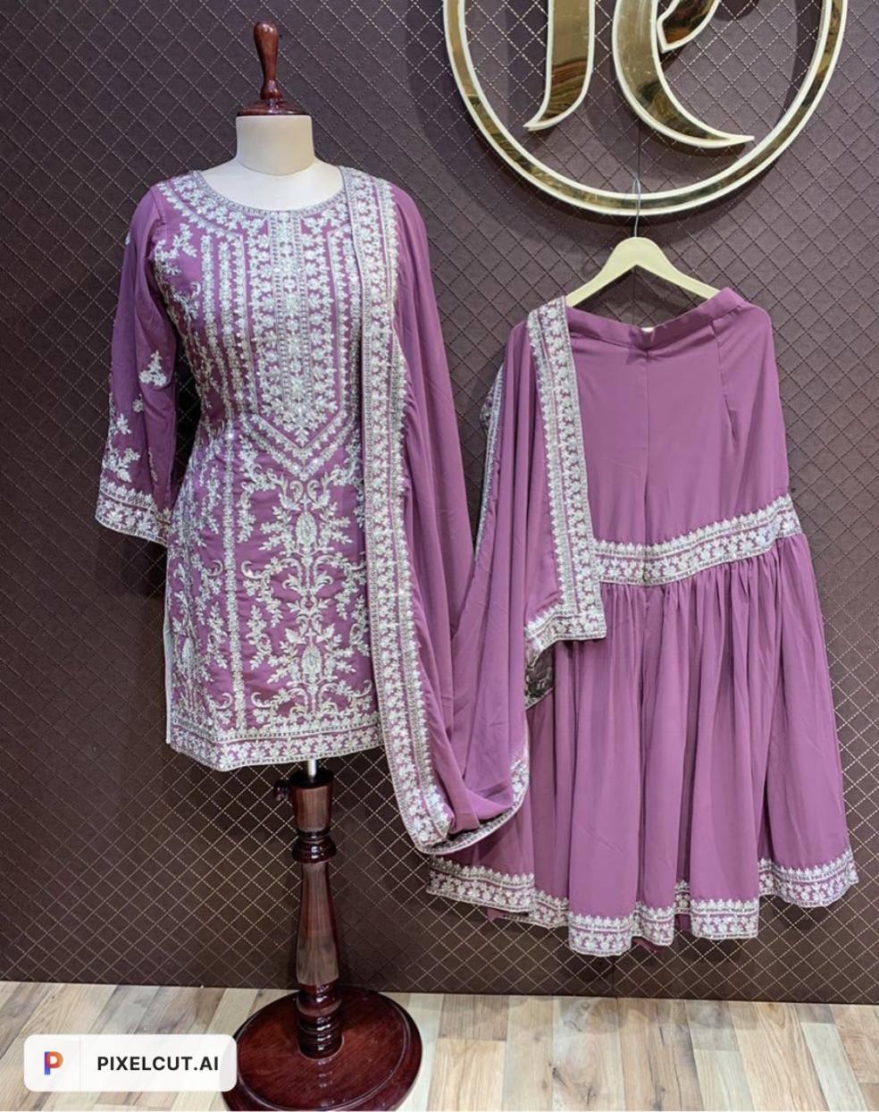 Purple Georgette Embroidery Salwar Suit with Dupatta - Indiakreations