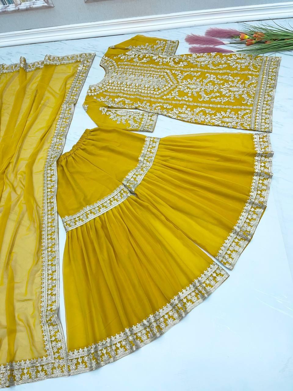 Yellow Georgette Embroidery Salwar Suit with Dupatta - Indiakreations