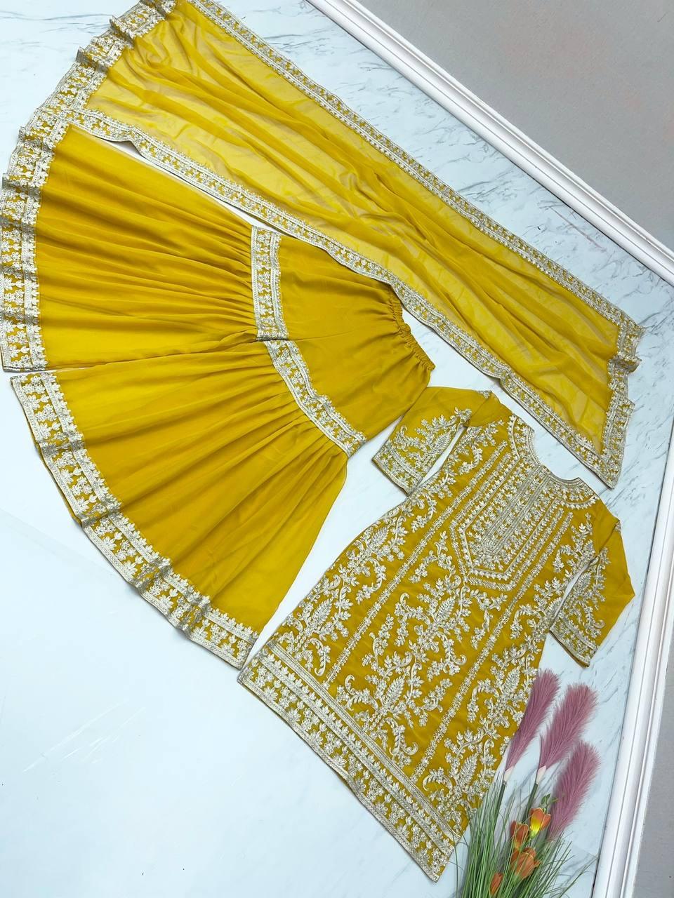 Yellow Georgette Embroidery Salwar Suit with Dupatta - Indiakreations