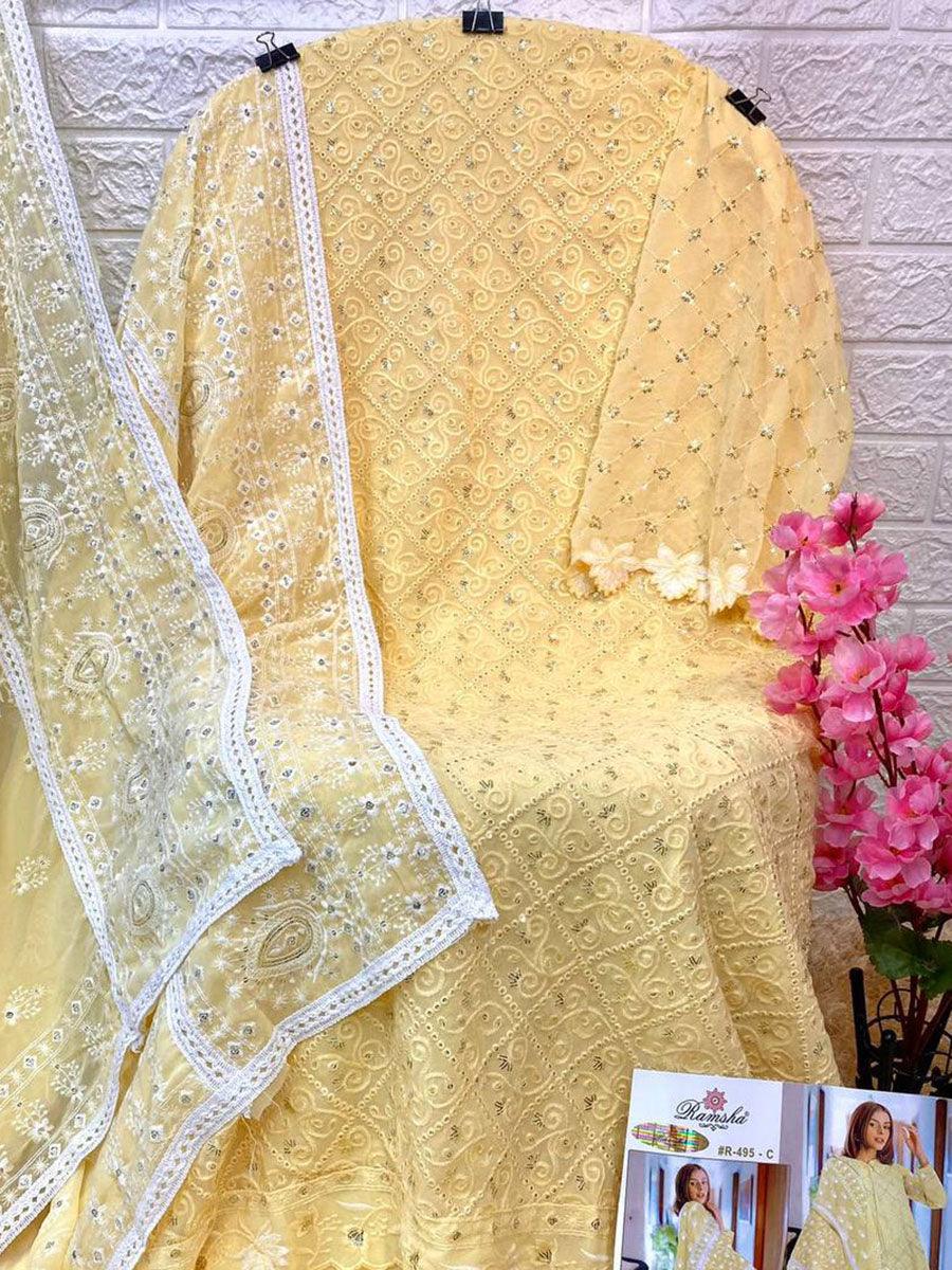 Yellow Georgette Embroidery Anarkali with Dupatta Set - Indiakreations