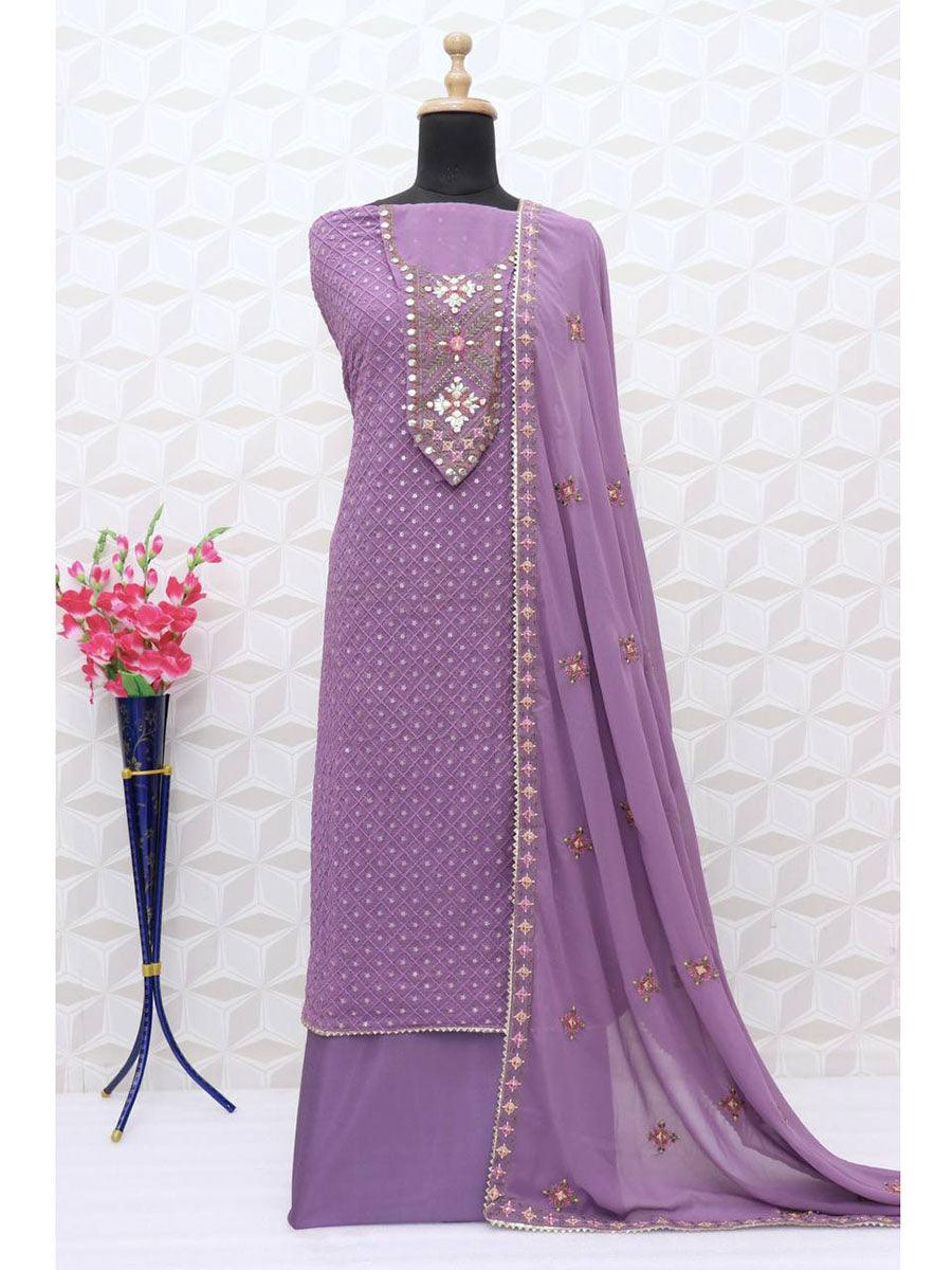 Purple Georgette Embroidery Anarkali with Dupatta Set - Indiakreations