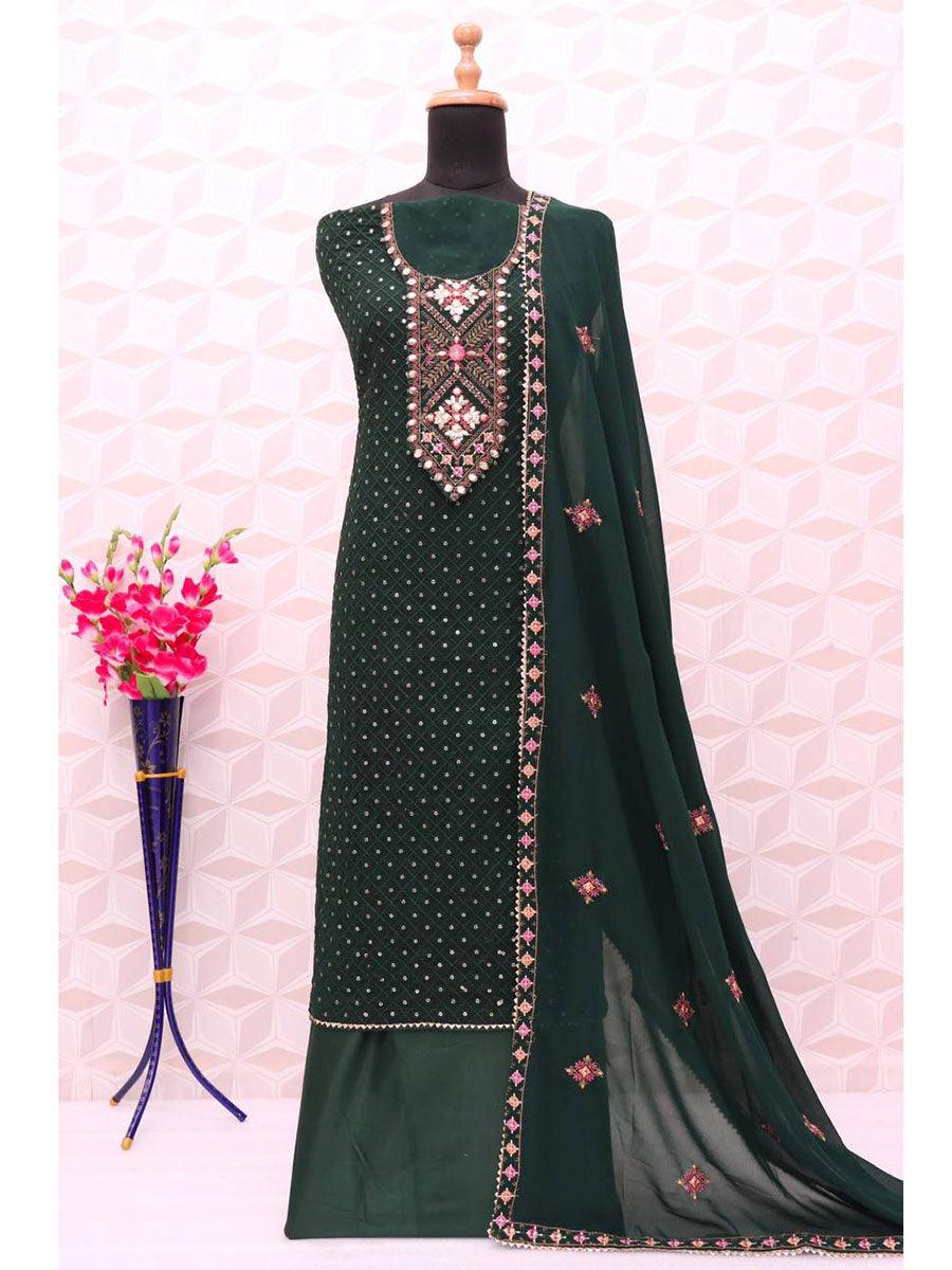 Bottel Green Georgette Embroidery Anarkali with Dupatta Set - Indiakreations