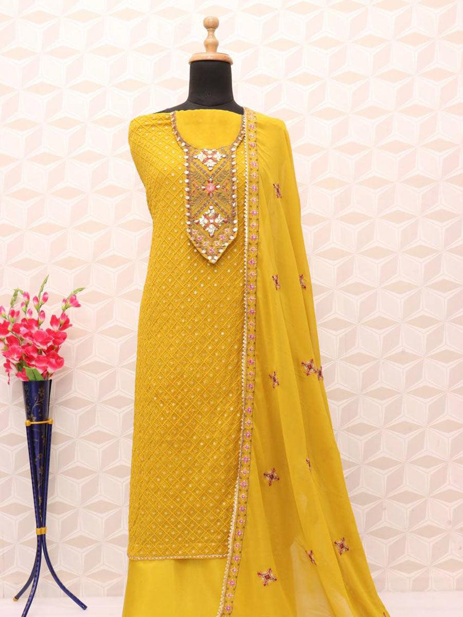 Deep Olive Georgette Embroidery Anarkali with Dupatta Set - Indiakreations