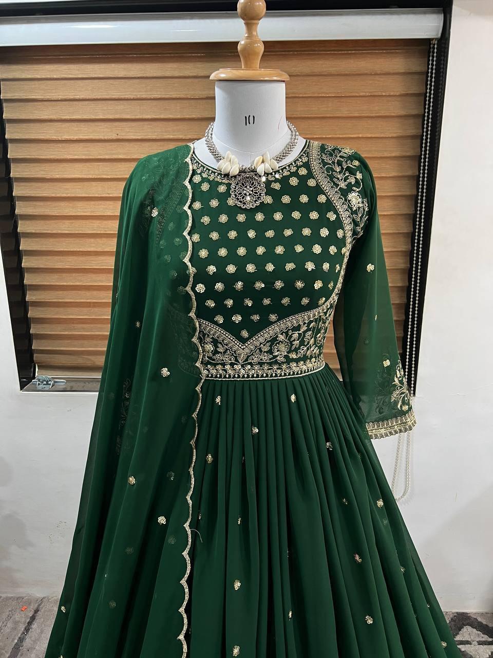 Green Georgette Embroidery Salwar Suit with Dupatta - Indiakreations