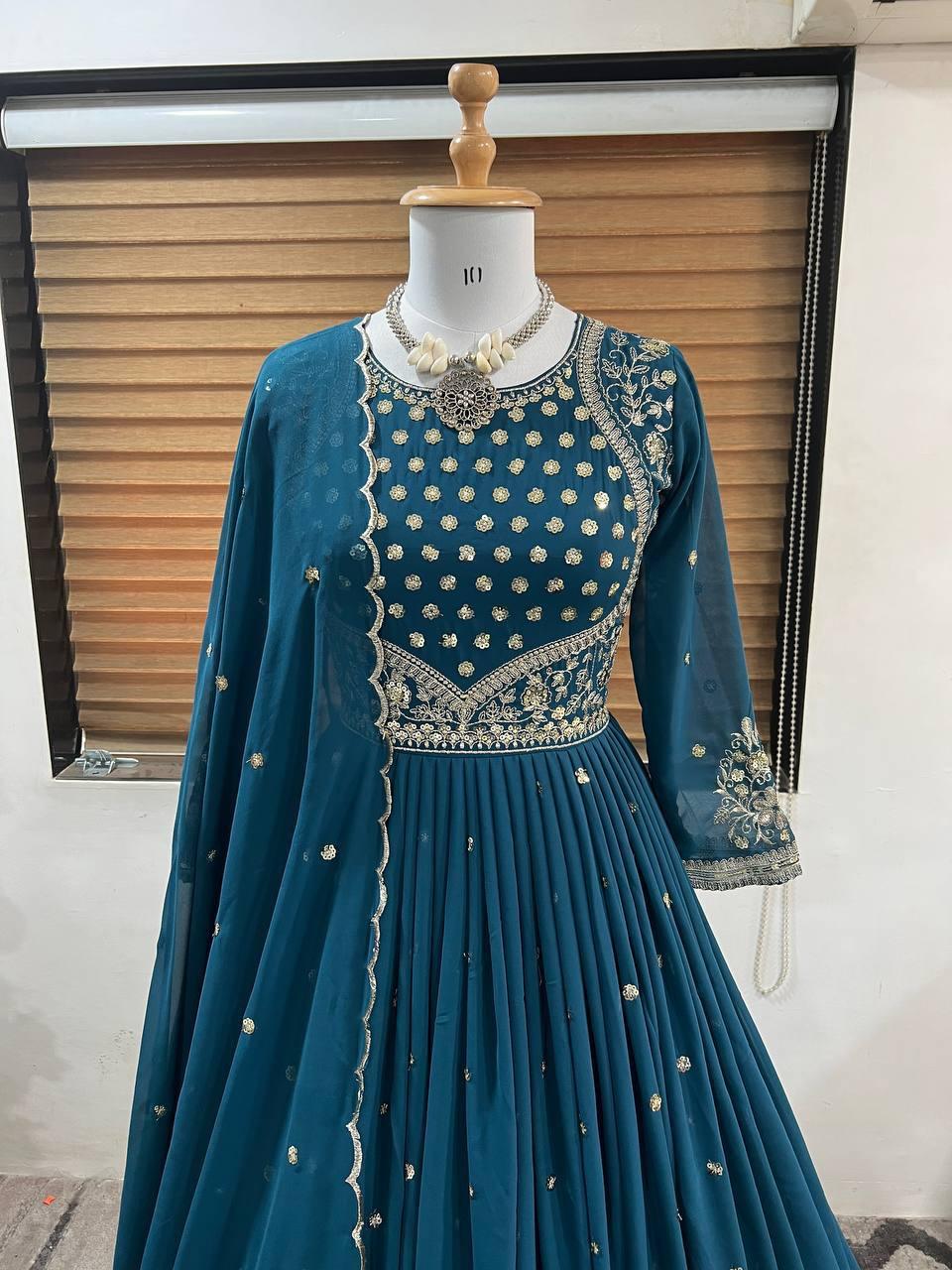 Blue Georgette Embroidery Salwar Suit with Dupatta - Indiakreations