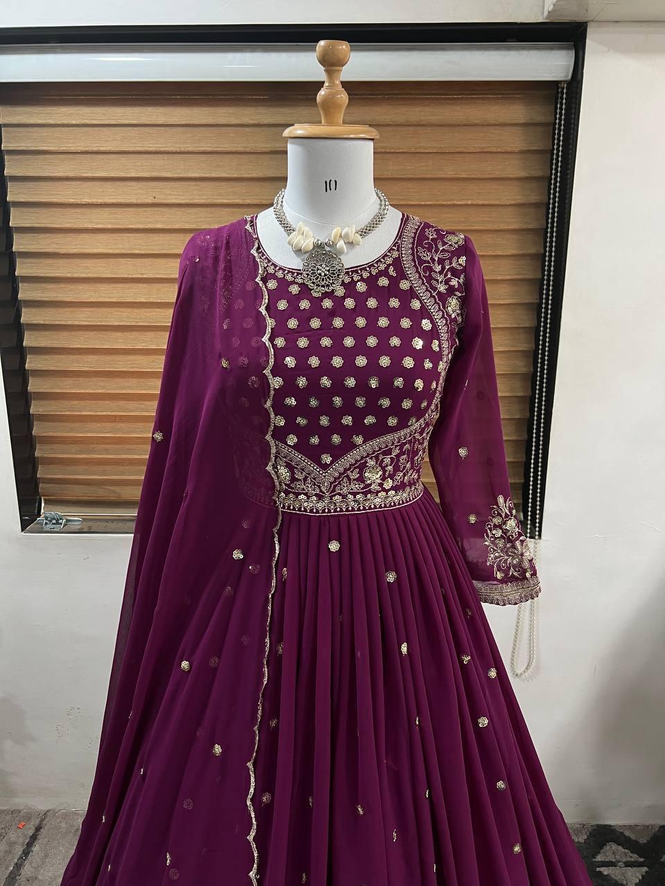 Purple Georgette Embroidery Salwar Suit with Dupatta - Indiakreations