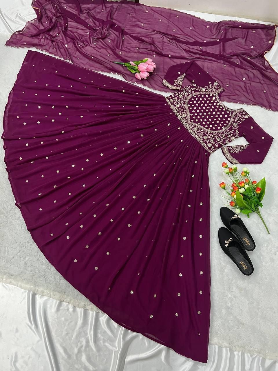 Purple Georgette Embroidery Salwar Suit with Dupatta - Indiakreations