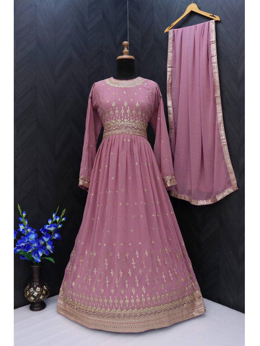 Mauve Purple Georgette Embroidery Anarkali with Dupatta Set - Indiakreations