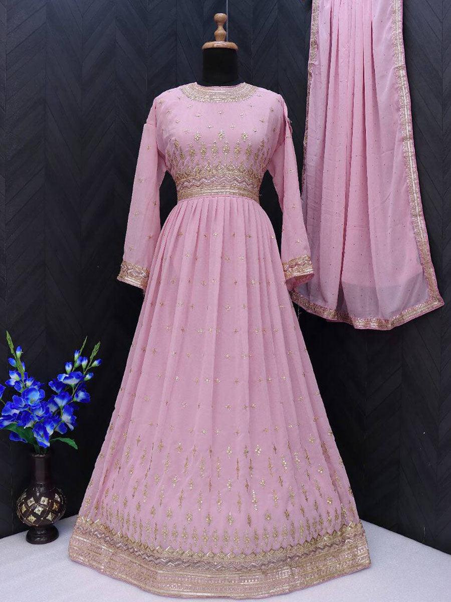 Heather Purple Georgette Embroidery Anarkali with Dupatta Set - Indiakreations