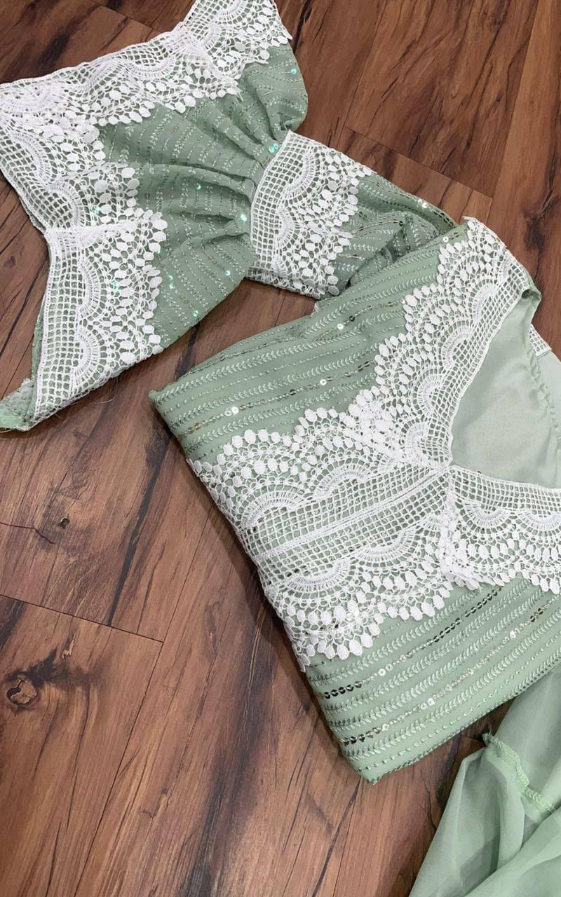 Mint Green Georgette Embroidery Salwar Suit with Dupatta - Indiakreations