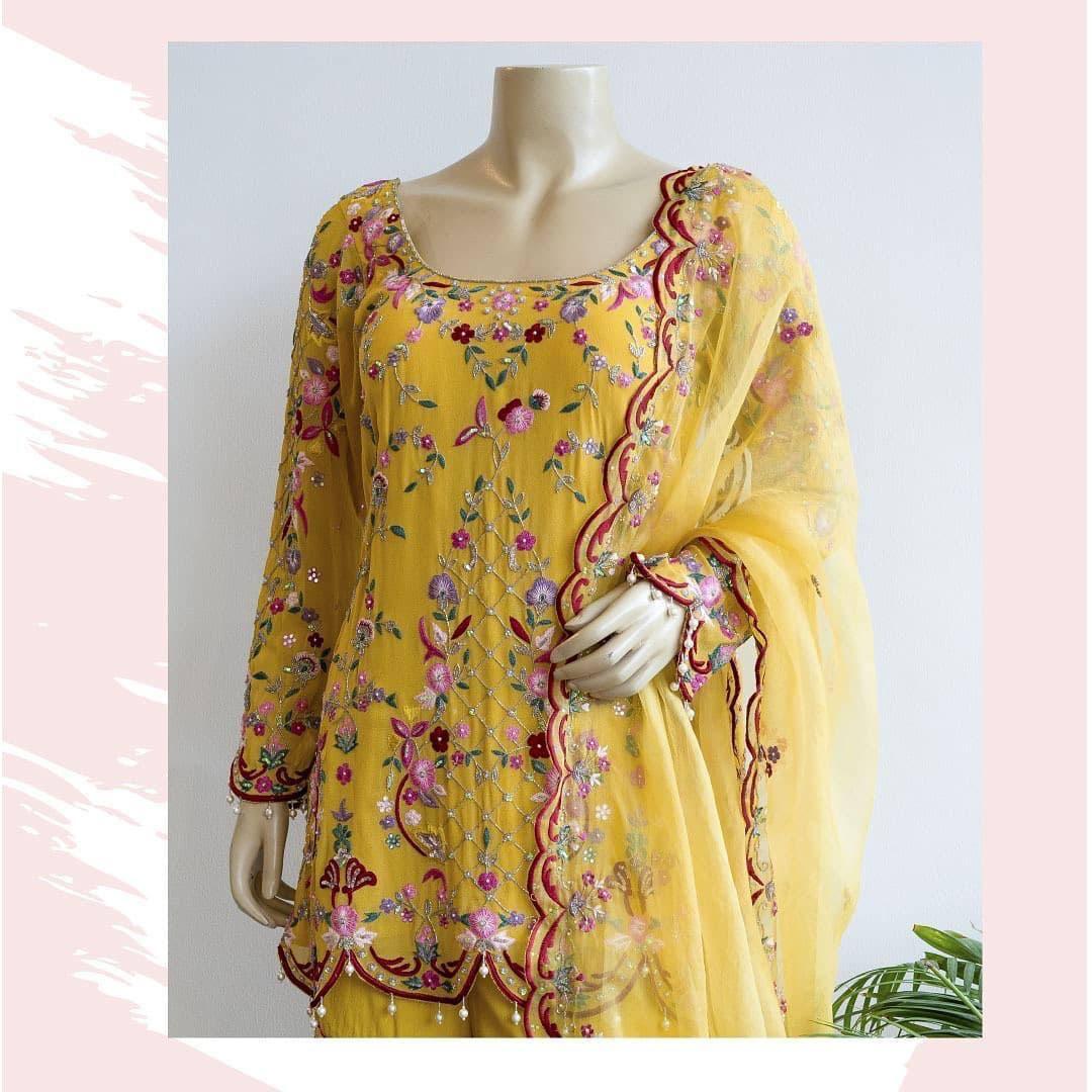 Yellow Georgette Embroidery Salwar Suit with Dupatta - Indiakreations