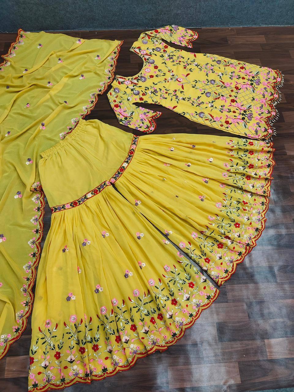 Yellow Georgette Embroidery Salwar Suit with Dupatta - Indiakreations