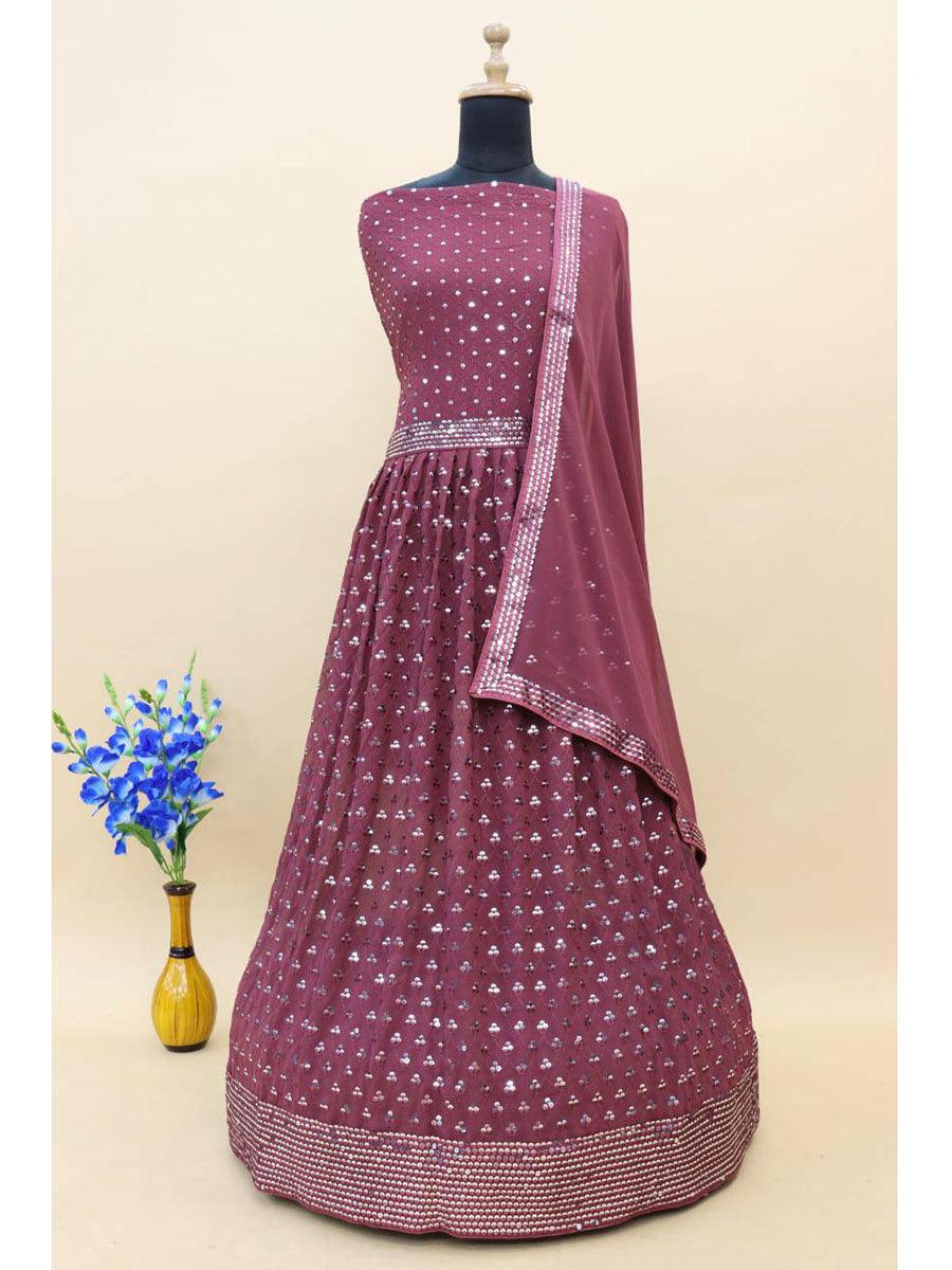 Mauve Purple Georgette Embroidery Anarkali with Dupatta Set - Indiakreations