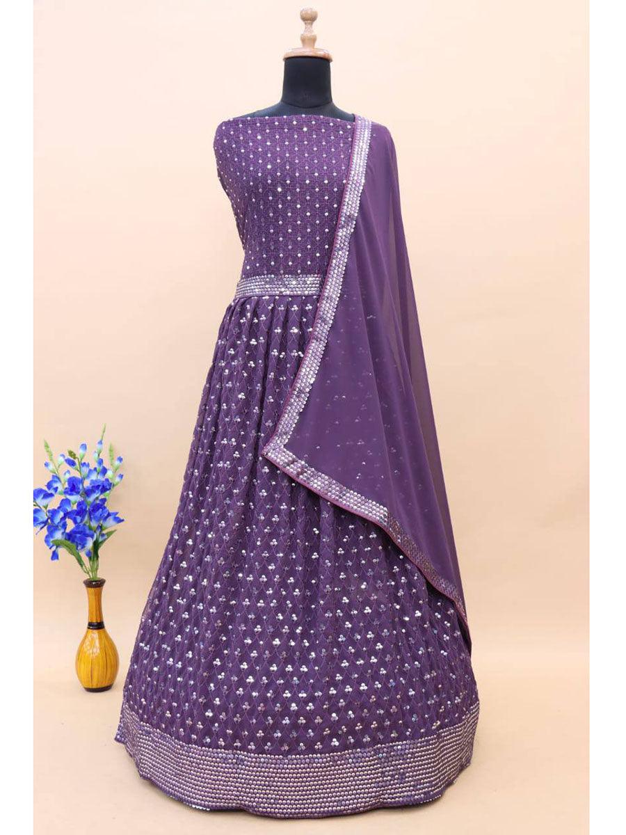 Dusty Purple Georgette Embroidery Anarkali with Dupatta Set - Indiakreations