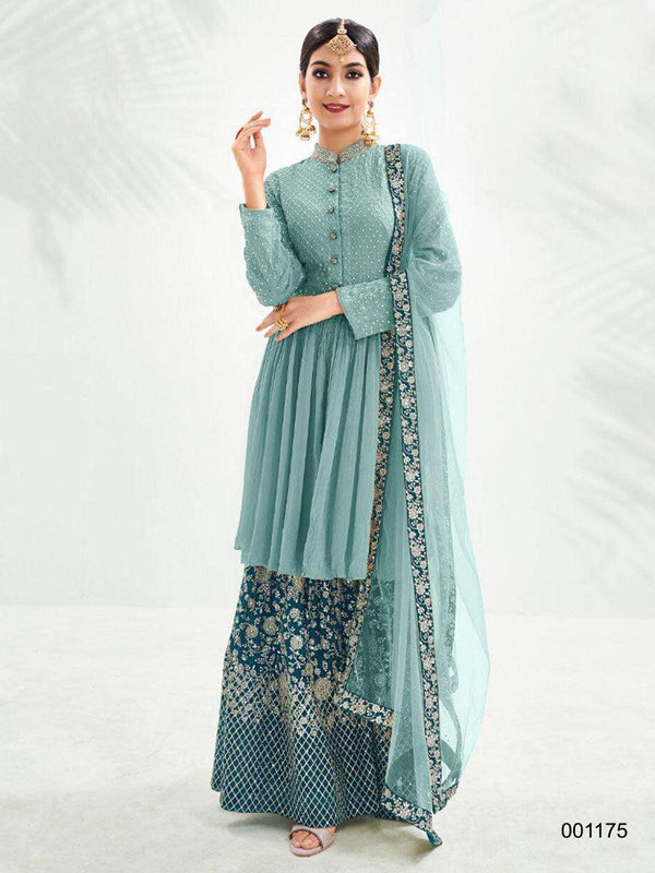 Blue Georgette Embroidery Anarkali with Dupatta Set - Indiakreations