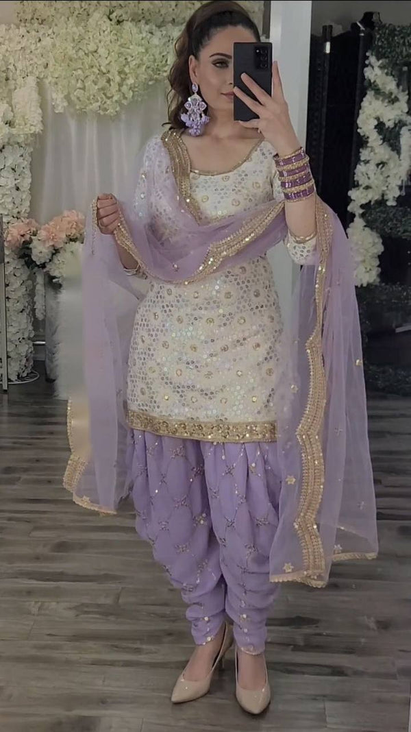 Heather Purple Georgette Embroidery Salwar Suit With Dupatta Set